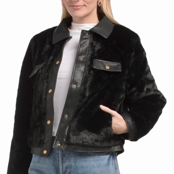 Rebecca Minkoff Faux Leather Trim Faux Fur Jacket ✨ Size Medium | black - Picture 8 of 15